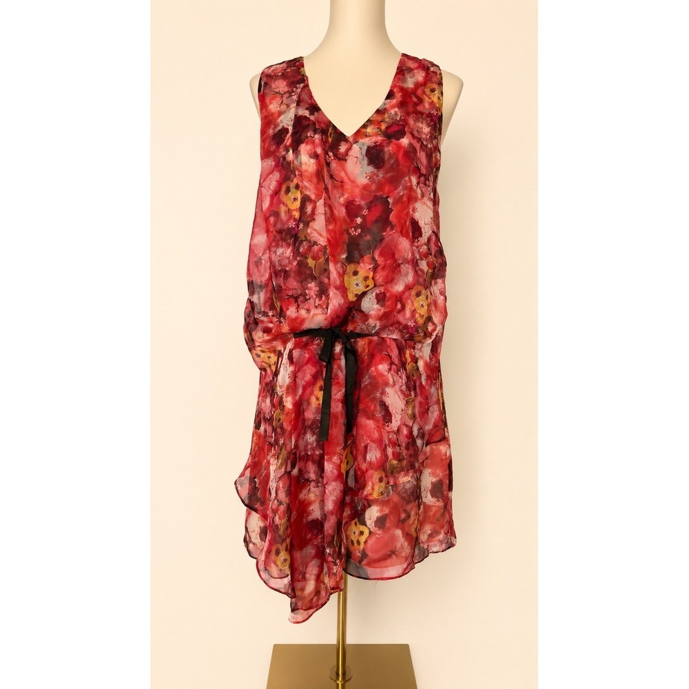 NWT Sundance, Women's, Red Floral, Silk, V-Neck, Tie Waist, Dress Size 10 - Picture 6 of 12